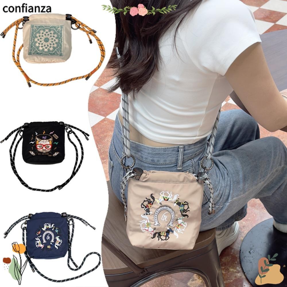 Confianza กระเป๋าสะพายไหล่ผู้หญิง, เย็บปักถักร้อยอินเทรนด์เรียบง่าย Drawstring Bucket Bag, แฟชั่นความจุขนาดใหญ่Reusable Shopping Beach Bag