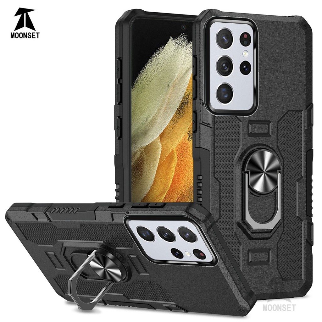 สําหรับ Samsung S21 Ultra 5G / S22 Plus กรณี Hard PC กลับ Soft TPU Edge กล้องป้องกันแหวนผู้ถือ Kickstand กันกระแทก Slim บางฝาครอบ