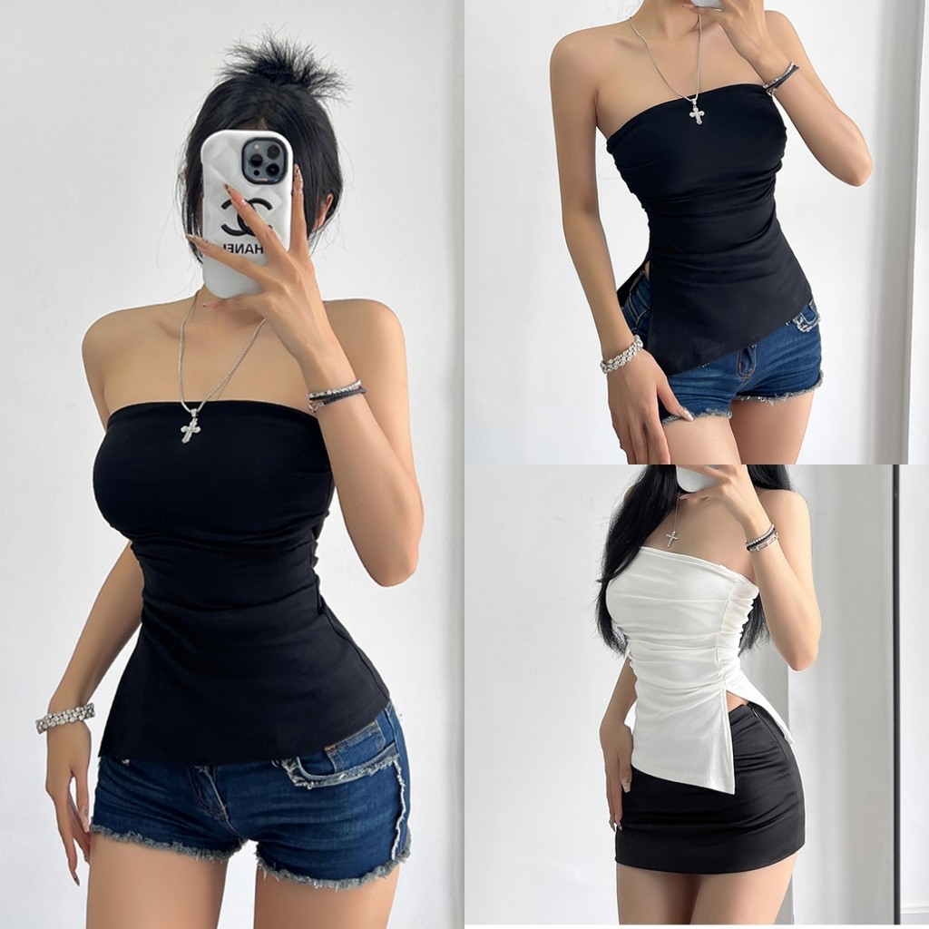 Beryl เกาะอกผ้านิ่มสีพื้น Tube Top เสื้อกล้ามกระชับสัดส่วนสไตล์สาวร้อนเซ็กซี่ย้อนยุคสำหรับผู้หญิง