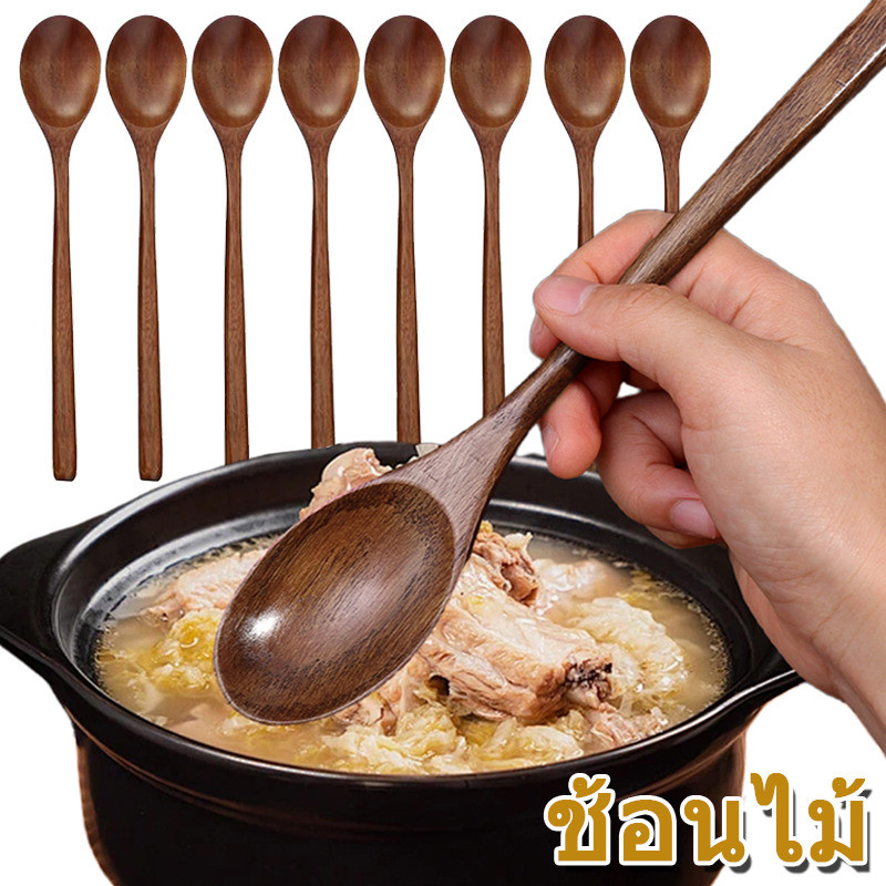ช้อนไม้ธรรมชาติด้ามยาว-บนโต๊ะอาหารที่เป็นมิตรกับสิ่งแวดล้อมแบบใช้ซ้ําได้-เครื่องมืออุปกรณ์ทําอาหารในครัว-สําหรับขนม, น้ําผึ้ง, ซุป