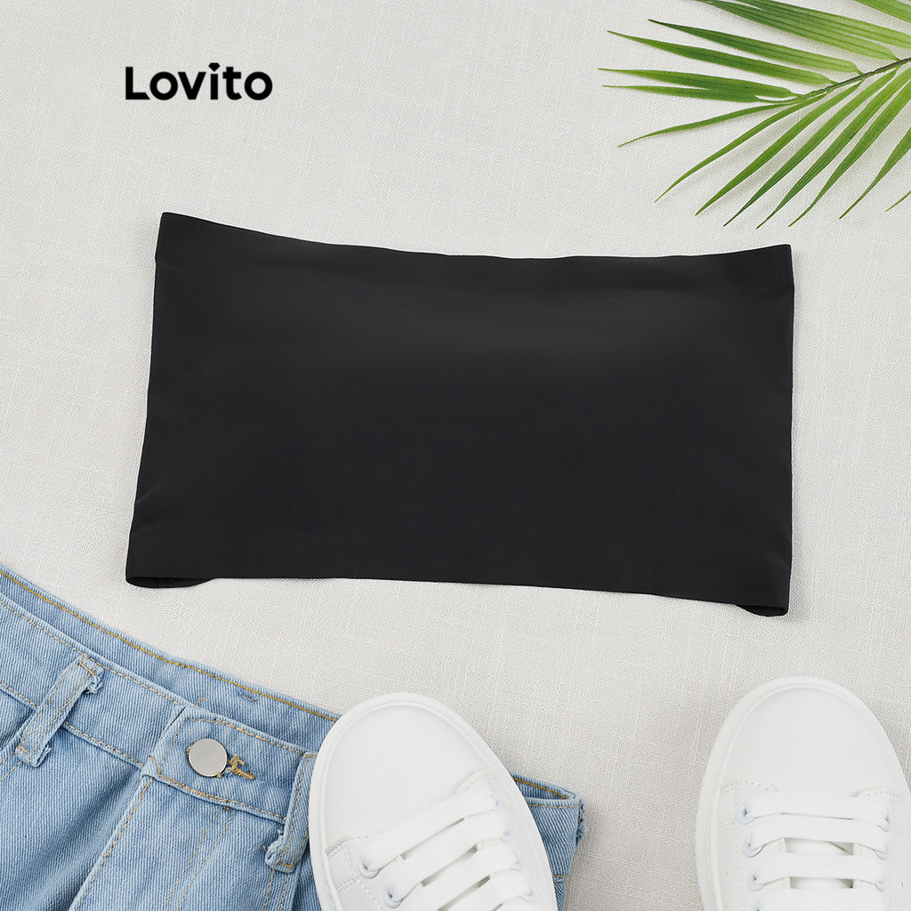 Lovito บราเกาะอก ไร้รอยต่อ เรียบหรู พร้อมแผ่นถอดออกได้ L26AD120 (สีแอปริคอท/ขาว/ดํา)