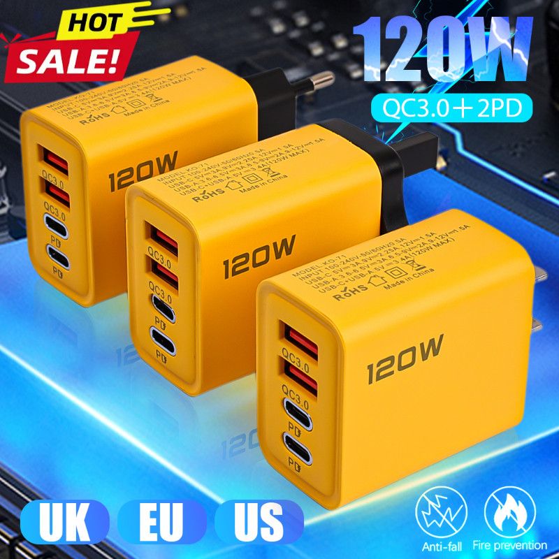 [HOT]อะแดปเตอร์ชาร์จพอร์ต Usb C PD ชาร์จเร็ว 120W - UK/US/EU Plug Wall Charger Plug Head เข้ากันได้กับโทรศัพท์ IPhone Android