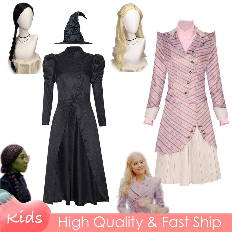 Wicked Elphaba Glinda Black Witch ชุดผู้หญิงผู้ใหญ่สีชมพูชุดผู้หญิงฮาโลวีน Wizard Of OZ คอสเพลย์เครื่องแต่งกายชุด