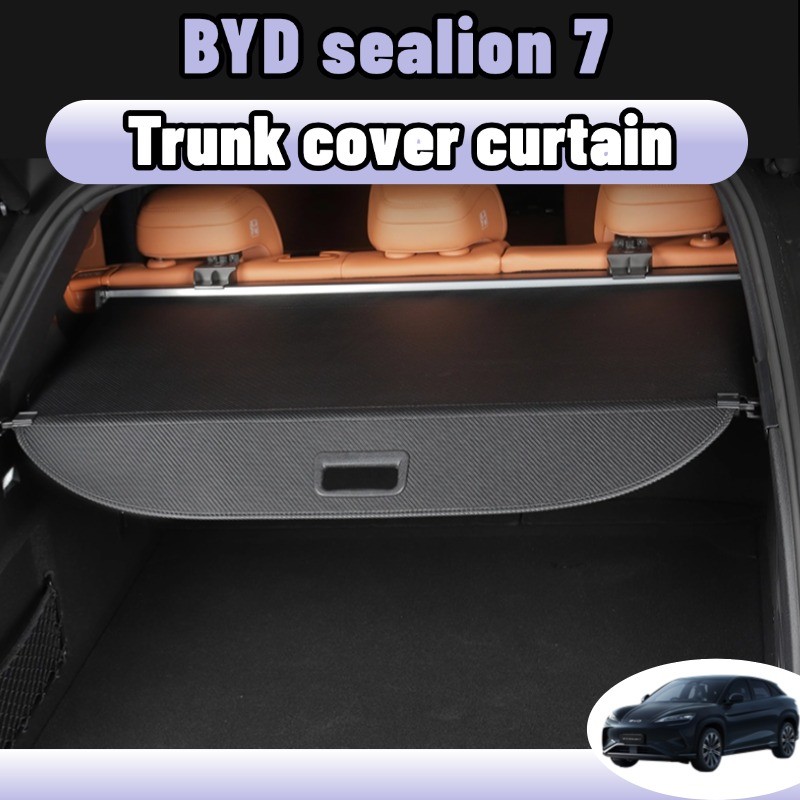 Byd sealion 7 ม่านบังสัมภาระ ม่านหลังรถ ม่านรางเลื่อนเก็บของท้ายรถ สำหรับ การปกป้องความเป็นส่วนตัว ลำต้น คาร์บอนไฟเบอร์ ผ้าใบ สีดำ accessories