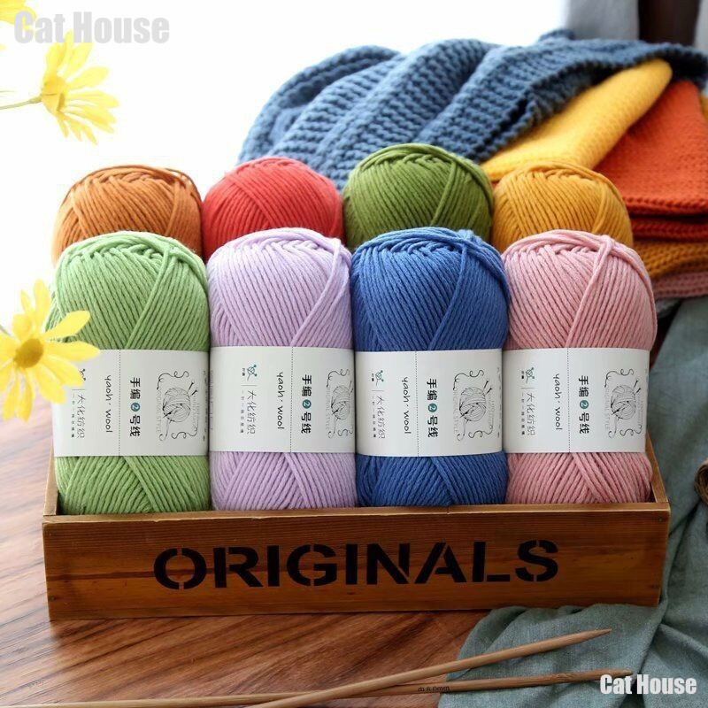 เส้นด้ายฝ้ายนม 6ply ไหมพรม100g ผ้าพันคอหมวกโครเชต์รองเท้าแตะ DIY มือถักขนสัตว์ ด้ายผ้าฝ้าย ด้ายหลายสี ถักผ้าพันคอ ถักโครเชต์