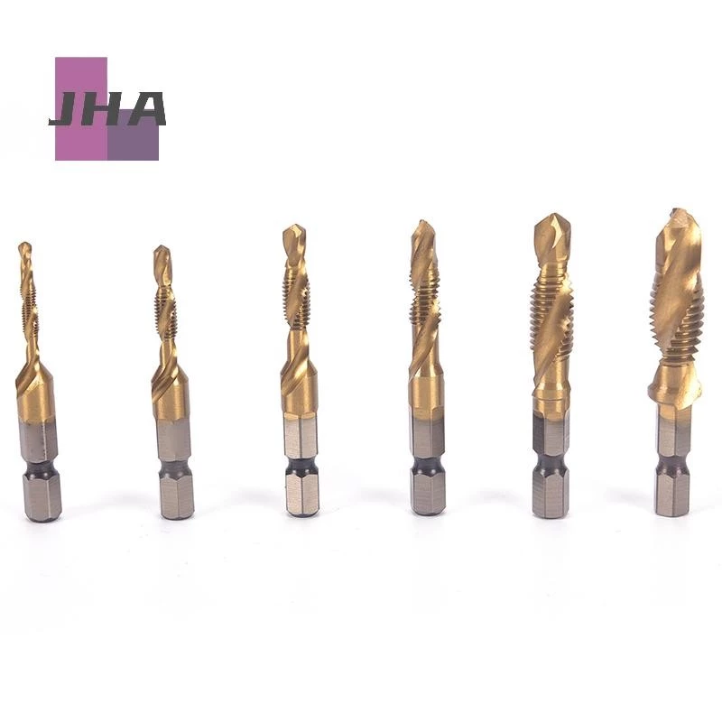 [JHA] M3-m10 Hex Shank Titanium Plated HSS Hand Screw Thread Metric Tap Drill Bits ใหม่