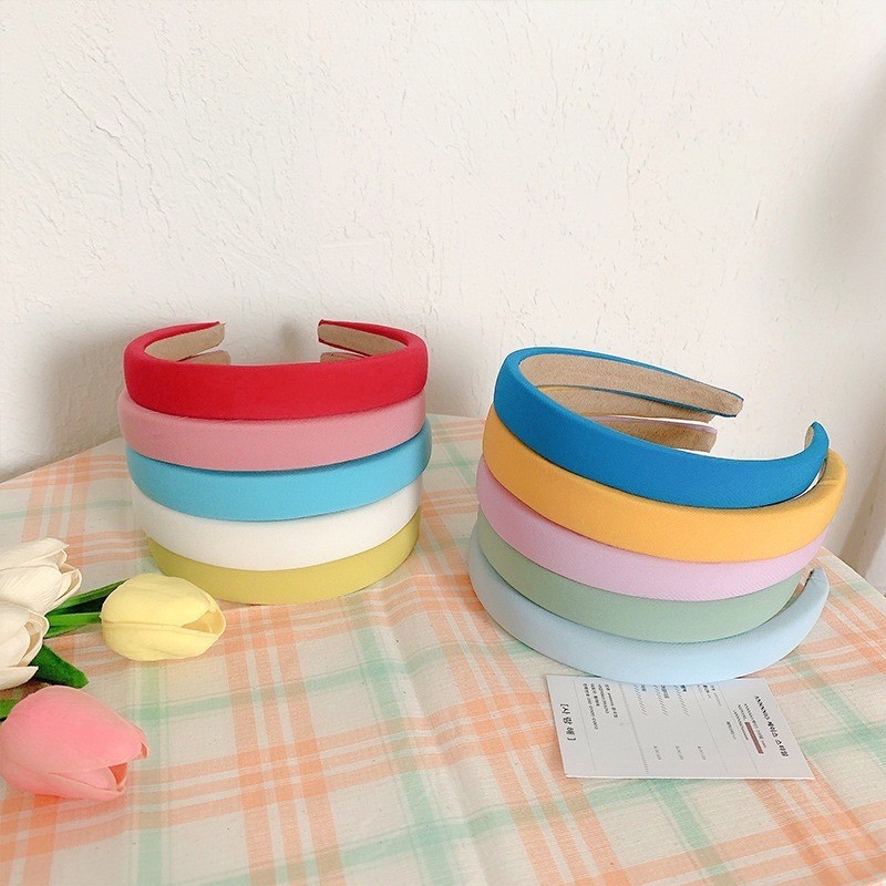 ที่คาดผมฟองน้ําสีลูกกวาดสไตล์หวาน ของผู้หญิง สีทึบยางรัดผมปีกกว้างเครื่องประดับผม