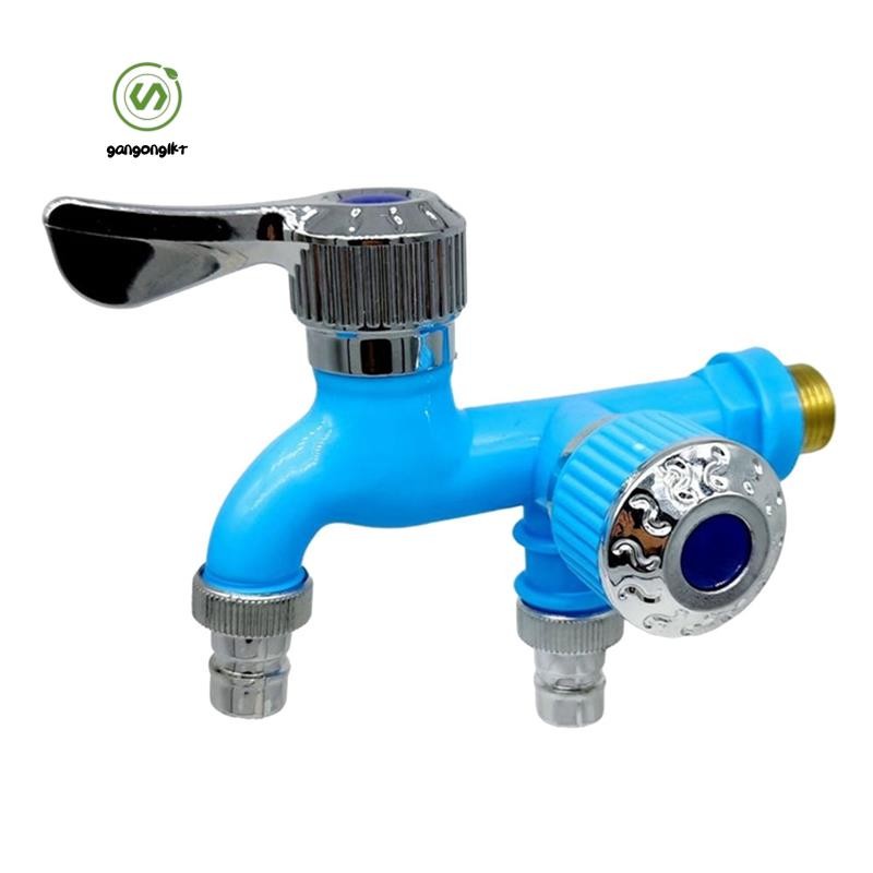 [gangong1kr] 1/2 นิ้ว Universal Interface Faucet Double Outlet Dual Control Water Tap Home Bathroom ท่อชลประทาน Connector สีฟ้า