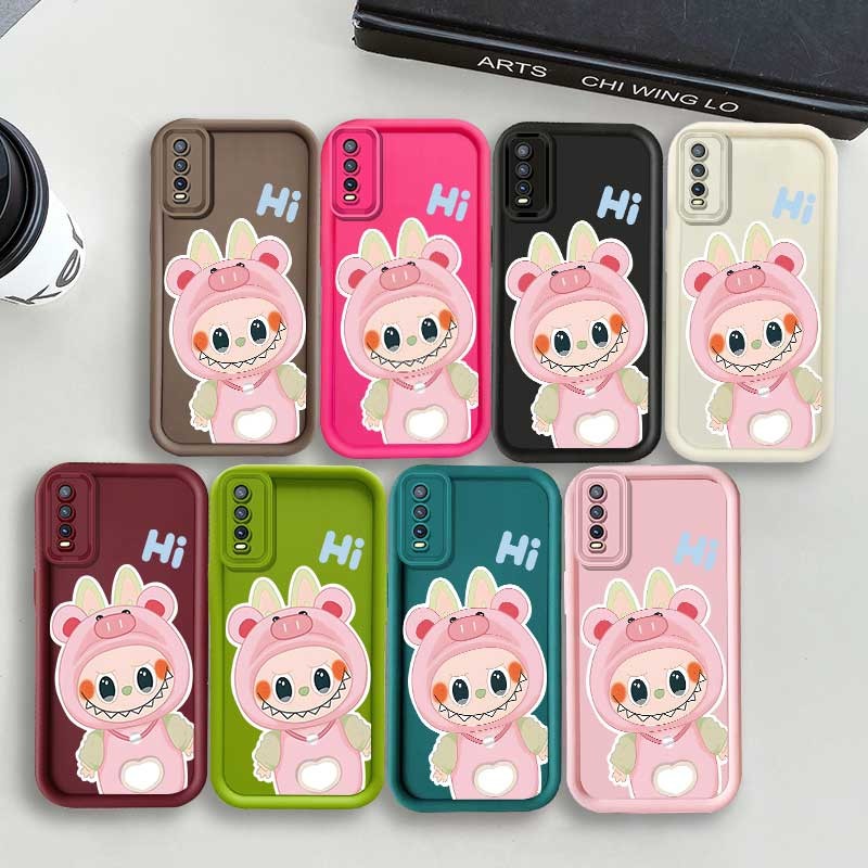 แฟชั่นการ์ตูนสีชมพู Labubu เคสโทรศัพท์สําหรับ VIVO Y20 V1901A V2026 V2033 V2027V2032 V2042 V2029 V20