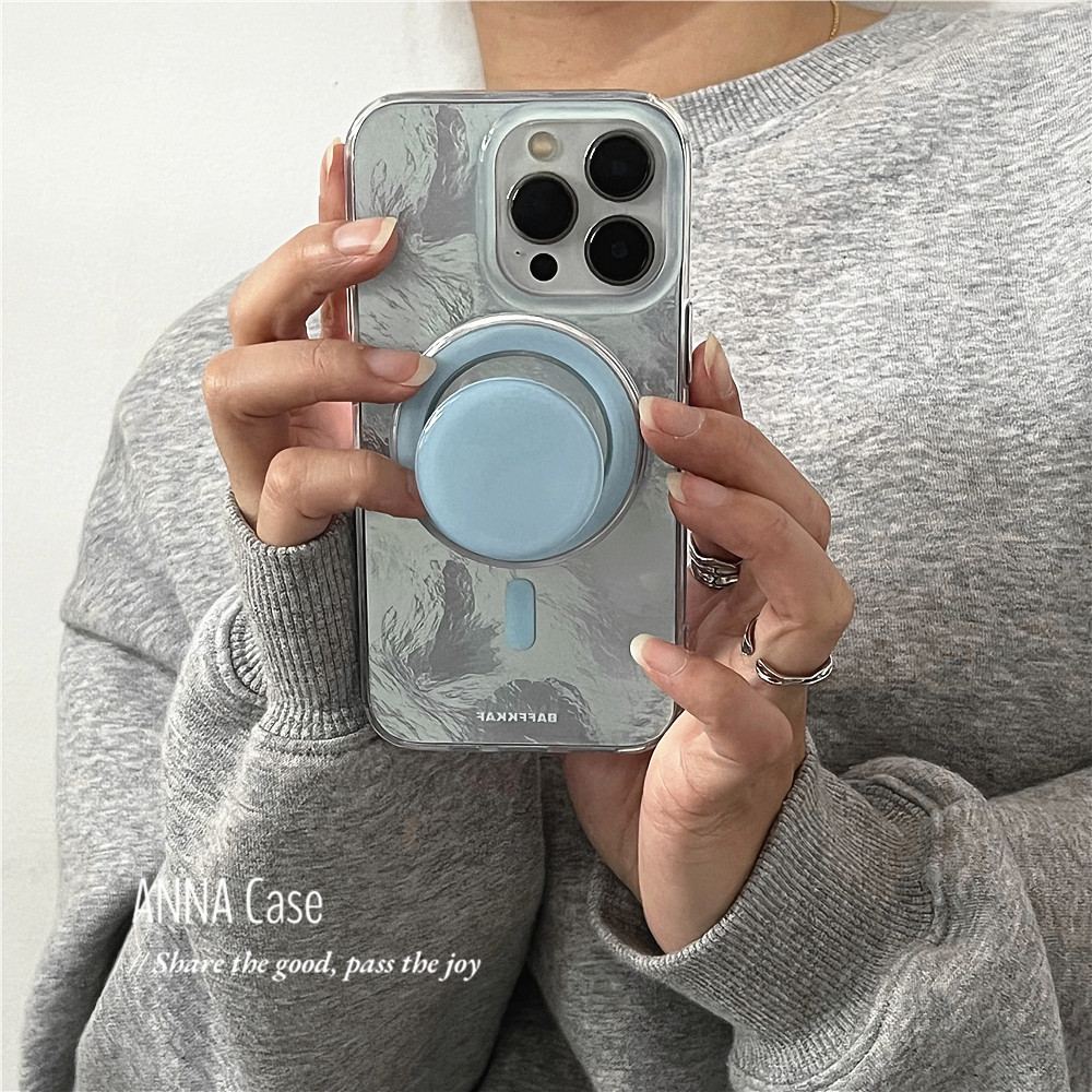 Huiwanju น้ําแข็งสีฟ้ารูปแบบดีบุกวงเล็บดูดแม่เหล็กเหมาะสําหรับ iPhone16promax เคสโทรศัพท์มือถือ ip12 ผู้หญิง 13pro ใหม่ 14promax เคสป้องกันป้องกันการตก 15