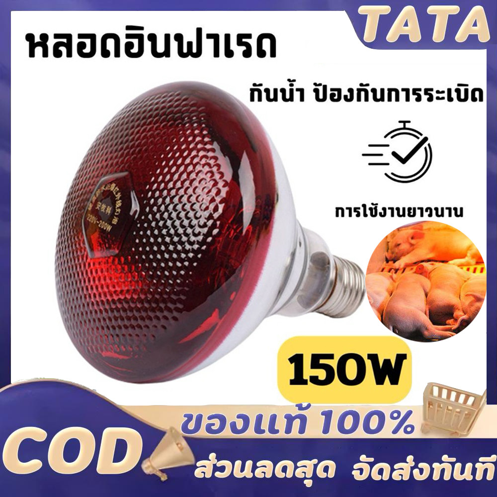 ไฟกกสัตว์ 100W 150W หลอดไฟกกสัตว์อินฟาเรด สำหรับไก่-หมู แก้วเรียบ หลอดฮีตเตอร์ฟาร์ม แสงอุ่นประหยัดพลังงาน ปลอดภัยทนทาน