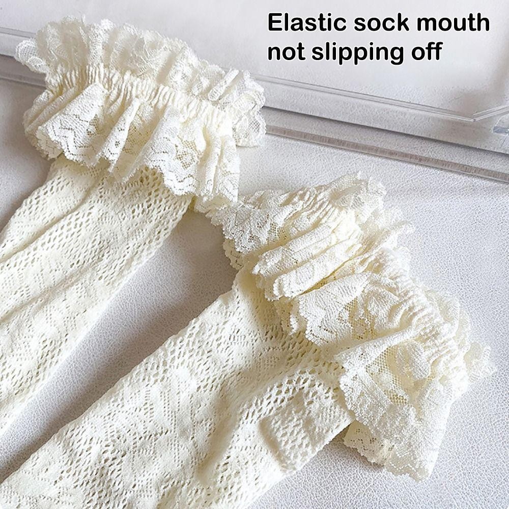 ถุงเท้าลายลูกไม้ตาข่าย สไตล์ลอลิต้า ทำจากผ้าสแปนเด็กซ์และฝ้าย - รูปที่ 3