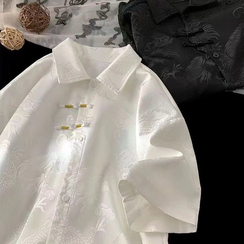 ฤดูร้อนสไตล์จีนสไตล์จีนมังกรยืนปกเสื้อแบรนด์แฟชั่นสไตล์จีน Tang Suit ลำลองแขนสั้นชายเสื้อออกแบบเสื้อแจ็คเก็ต - รูปที่ 5