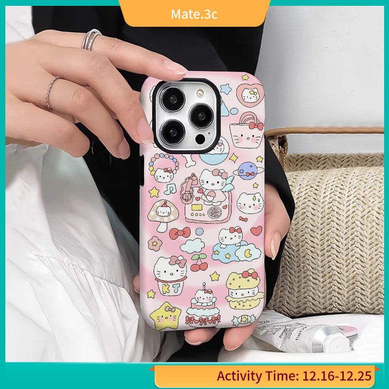 ใหม่ เคสป้องกันโทรศัพท์มือถือ ขอบกลม กันกระแทก ลายการ์ตูนเค้ก kt ไล่โทนสี สองชั้น แฟชั่น สําหรับ Iphone 13 14PRO 15 14 77WF