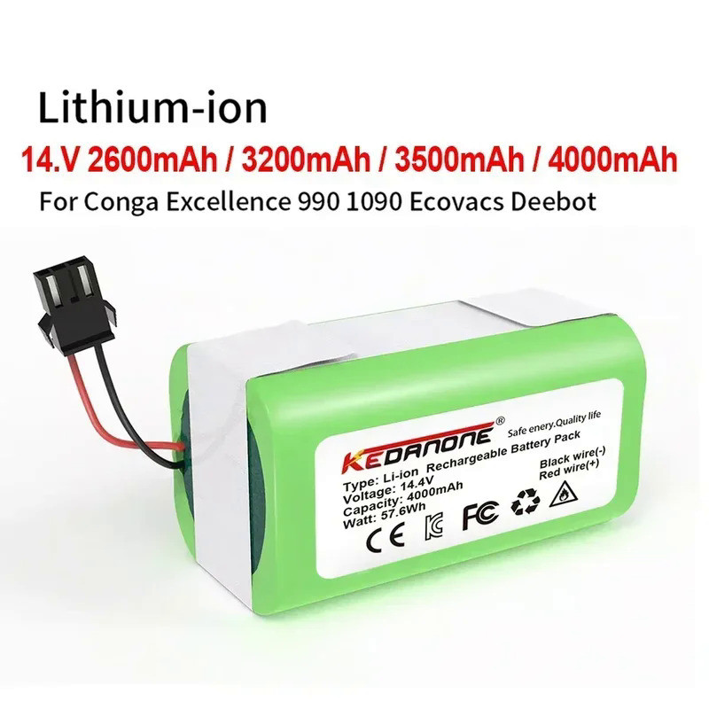 14.4V 4.0Ah Li-ion battery for Cecotec Conga Excellence 950 990 1090 Ecovacs Deebot DN621 601/605 Eu