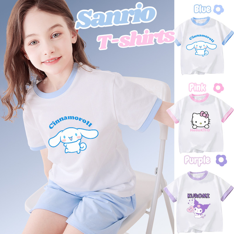 เสื้อยืดแขนสั้น ผ้าฝ้าย พิมพ์ลายการ์ตูน Cinnamoroll สวมใส่สบาย แฟชั่นฤดูร้อน สําหรับเด็กผู้หญิง