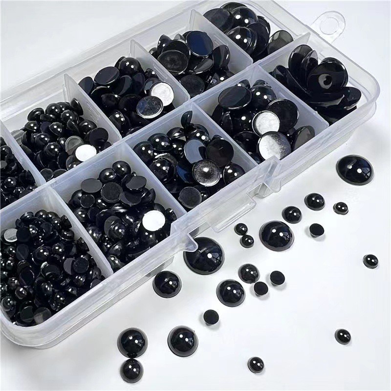 St.kunkka แพ็คละ 50-500 ชิ้น ขนาด2, 3,4,5,6,8,10,12,14 มม. ตาตุ๊กตา ไข่มุกสีดำแบบครึ่งวงกลม ใช้ด้ายเย็บติดตกแต่งตุ๊กตา - รูปที่ 4