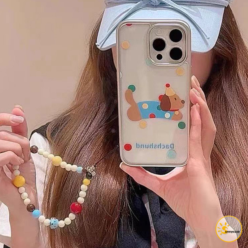 เคสนุ่มลายลูกสุนัขลายจุดชุบไฟฟ้าโปร่งใสหรูหราเข้ากันได้สำหรับ IPhone XR 7Plus 11 15 13 12 14 Pro Max 7 8 Plus X XS MAX