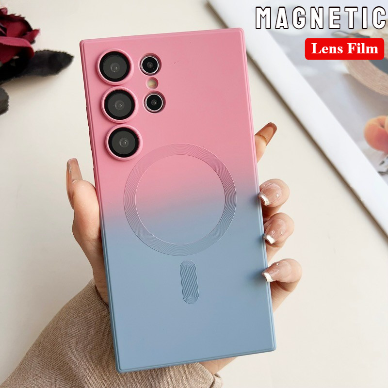 SAMSUNG Squareซิลิโคนเหลวแม่เหล็กสําหรับSamsung Galaxy S25 S24 S23 S22 S21 S20 Ultra Plus FEหมายเหตุ