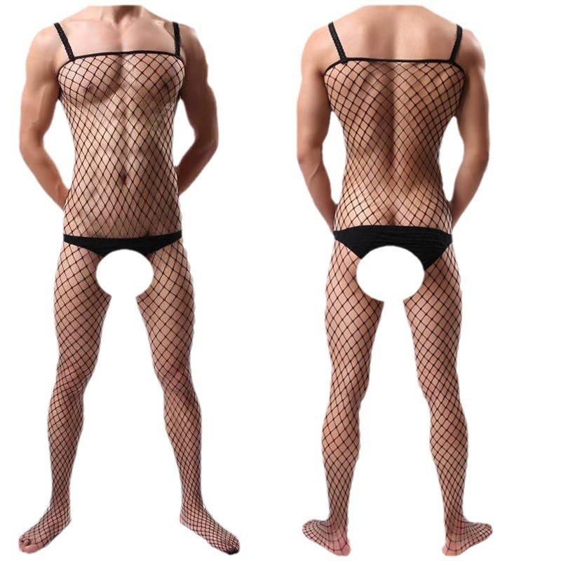 BBOYMMYOBB ผู้ชาย ทั้งหมด Fishnet ถุงเท้าร่างกาย ชุดชั้นใน กางเกย์ ความสุข Crossdress ชุด