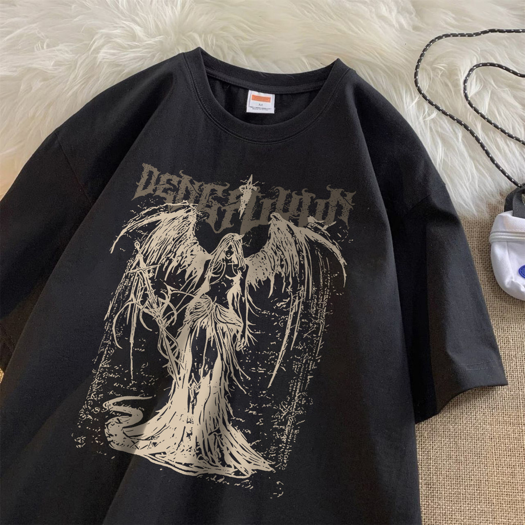 Pofloret เสื้อยืดวินเทจ oversize cotton100 ลายพิมพ์ตัวการ์ตูนสุดเท่ สไตส์อเมริกา #I000744