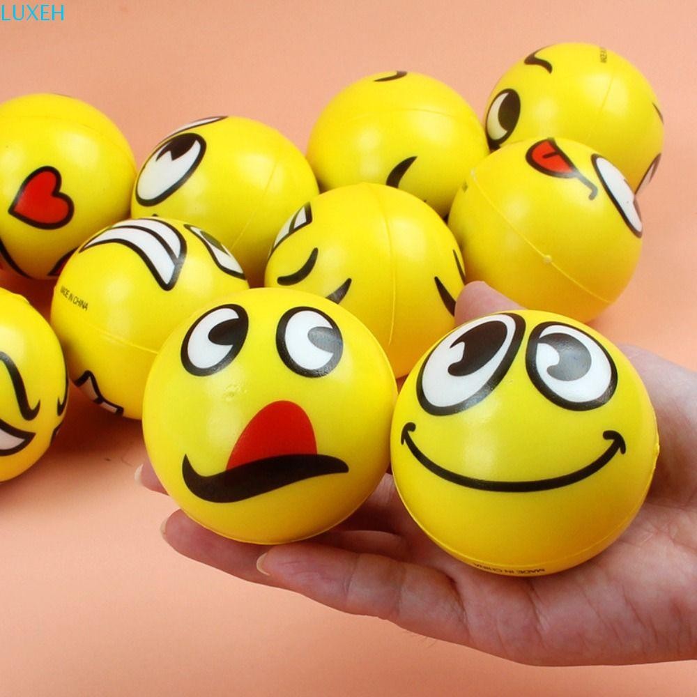 Luxeh Smile Face Squeeze Ball, Expression Sponge Smile Face Foam Ball, เครื่องนวดเท้า PU Elastic Yel