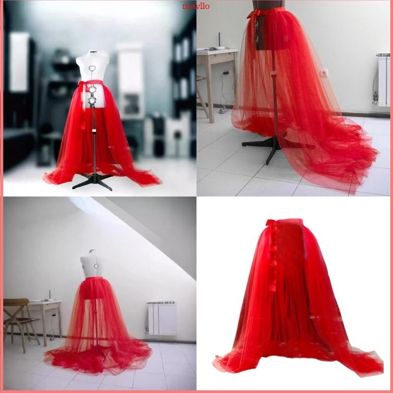 Mavlo ผู้หญิงตาข่าย Tulle Tutu Overlay กระโปรงยาวงานแต่งงานผ้าพันแผลชุด Overkirt