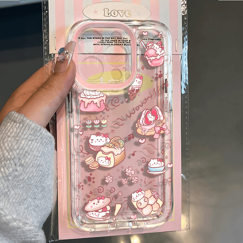 จัดส่งทันที เคสไอโฟน11 12 13 14 15 16 Pro Max Cake Hello Kitty cute Silicone Case For iPhone 11,12,13,14,15,XS,8Plus