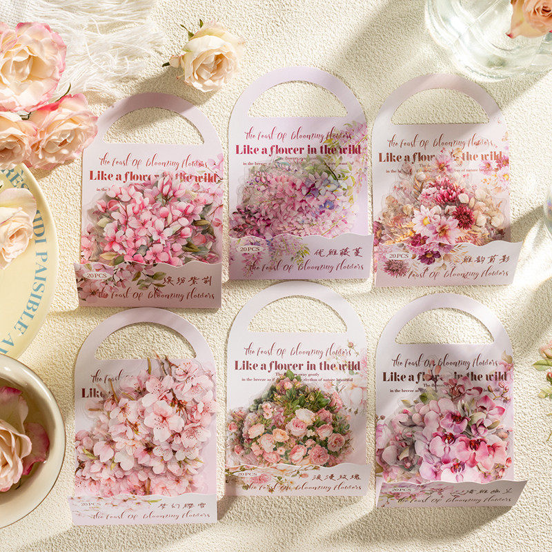 Wei 20 ชิ้น [Feast Of Blooming Flowers Series] Aesthetics Journal สติกเกอร์สติกเกอร์กันน้ํากระดาษ Scrapbooking วัสดุสมุดภาพชุด