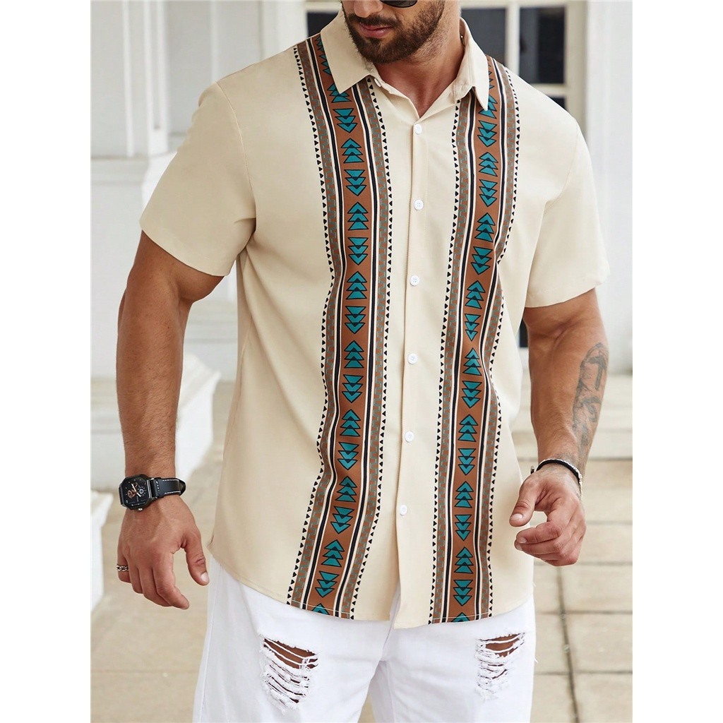 Manfinity Homme Men Plus Geo พิมพ์เสื้อ