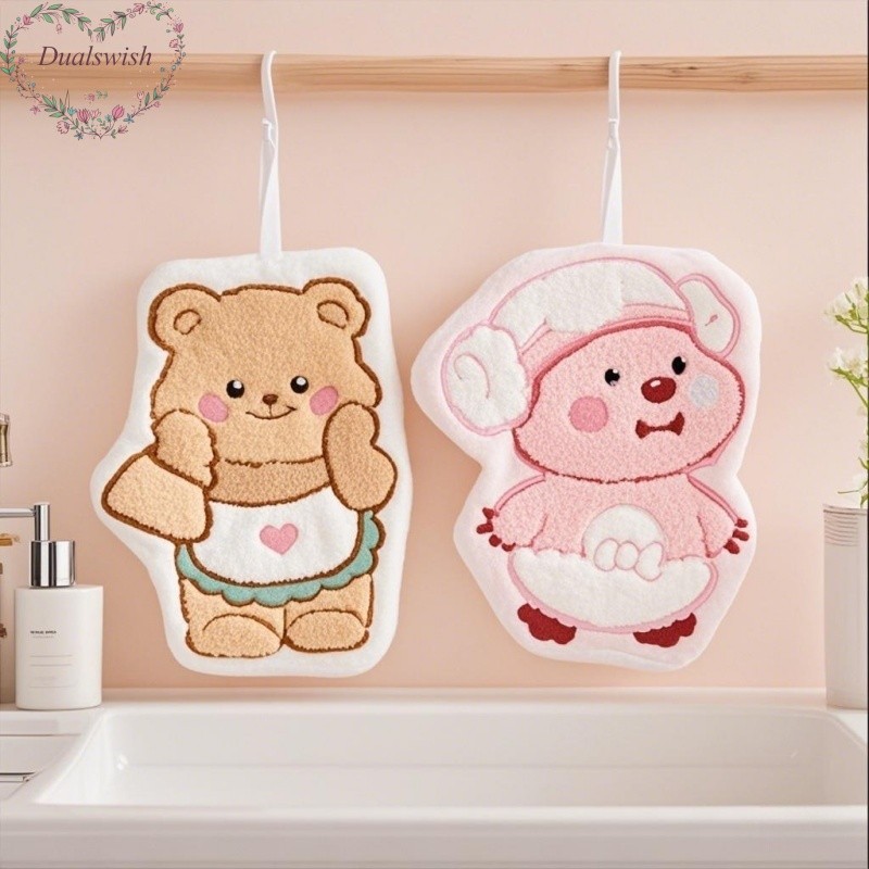 ความปรารถนาดี 1ชิ้นหมีน้อยผ้าขนหนูห้องน้ําแขวนน่ารักดูดซับผ้าขนหนูขนาดเล็กหนานุ่มการ์ตูนผ้าขนหนู