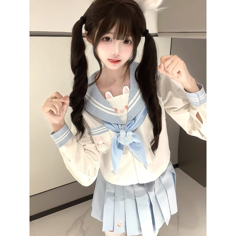 โอมิตู เจเค เครื่องแบบหญิงสไตล์ญี่ปุ่นสไตล์กระโหลกน่ารักหวานชุดกะลาสีแขนสั้นชุดกระโปรงปัก