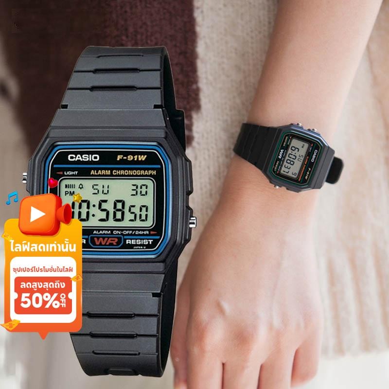 Casio Classic F91W-1 นาฬิกาข้อมือดิจิทัล พร้อมสายเรซิน กันน้ํา สีดํา สําหรับเล่นกีฬา