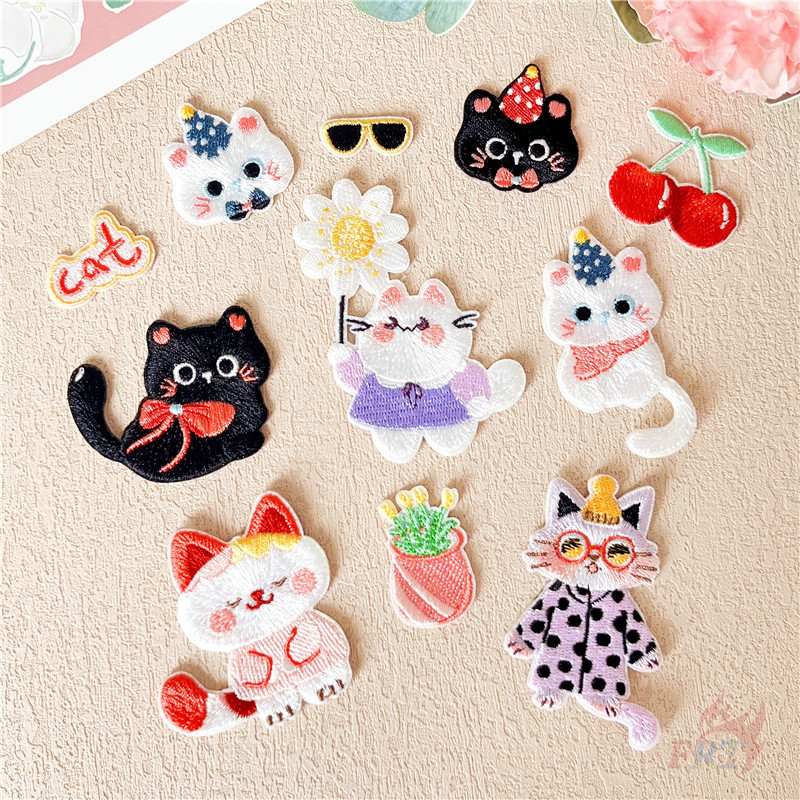✿ Sweet Kitty - Take A Holiday Self-adhesive Sticker Patch ✿ 1ชิ้นเชอร์รี่/กระบองเพชร/ดอกไม้ ทําเอง เย็บบนเหล็กบนเย็บปักถักร้อยเสื้อผ้าป้าย