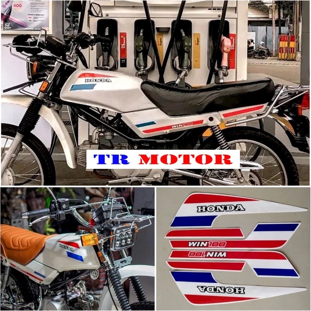 MERAH Striping Sticker รายชื่อเสา รถมอเตอร์ไซด์ honda win 100 91 1991 แดง ขาว น้ําเงิน ครบชุด ตัวมาต