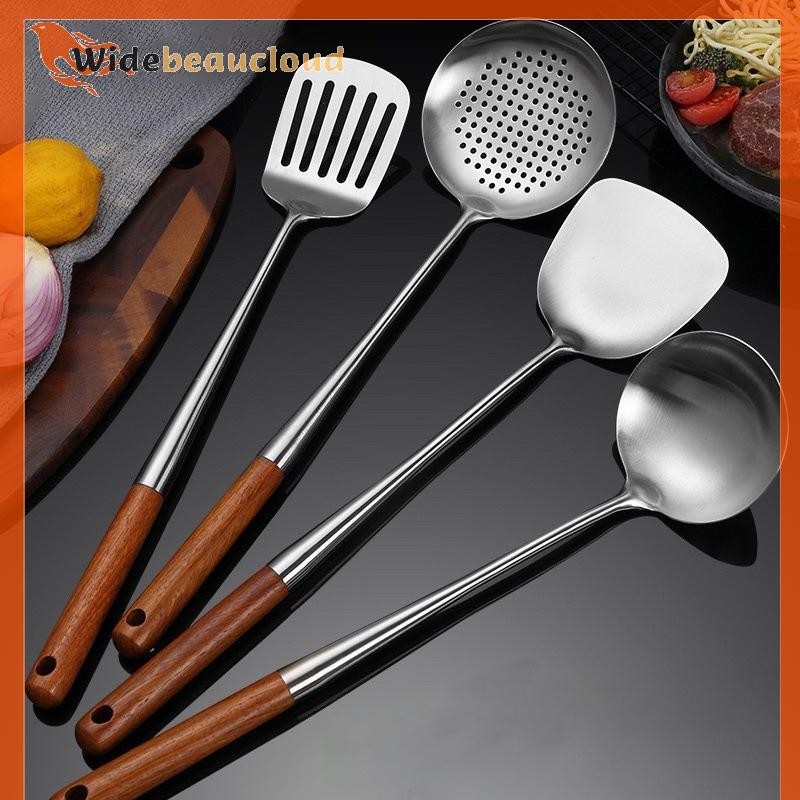 Widebeaucloud เครื่องครัวกระทะไม้พายเหล็กและทัพพีเครื่องมือไม้พายสําหรับอุปกรณ์ทําอาหารสแตนเลสอุปกรณ์ครัว Essentials