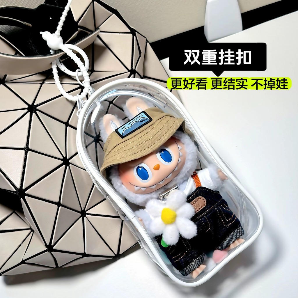 สีสันโปร่งใส Protector Case Organizer กล่องสําหรับ 17 ซม. Labubu ตุ๊กตาตุ๊กตากลางแจ้งกระเป๋าพวงกุญแจตุ๊กตาอุปกรณ์เสริม - รูปที่ 2