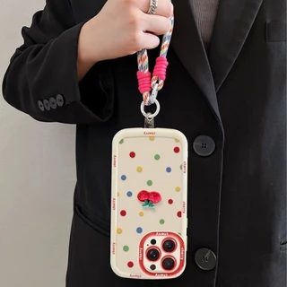 เข้ากันได้สําหรับiphone 16 15 14 13 12 11 Pro MAX X XR XS MAX 7 8 Plusที่มีสีสันPolka Dotสาวเชอร์รี่เคสโทรศัพท์ปกอ่อน