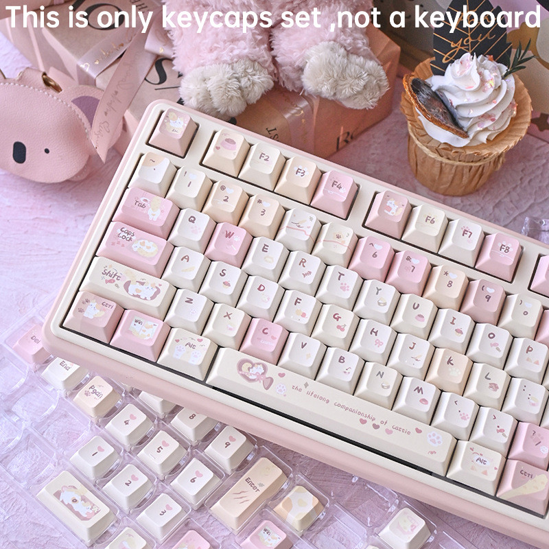 PBT Keycap Cherry Karami บุคลิกภาพธีมสีชมพู Full Five-Sided Sublimation น่ารักคีย์บอร์ด Keycaps ปรับ