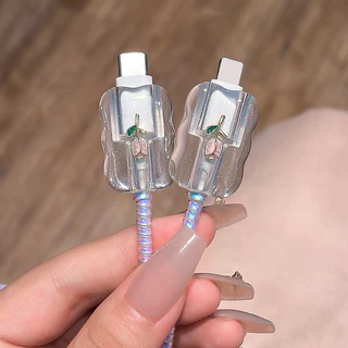 เคสชาร์จ 3Dดอกไม้ สำหรับ iPhone PD 18/20W ฝาปิดป้องกันการชาร์จแบบใสพร้อมปลอกชาร์จ ฝาครอบป้องกันสายข้อมูล