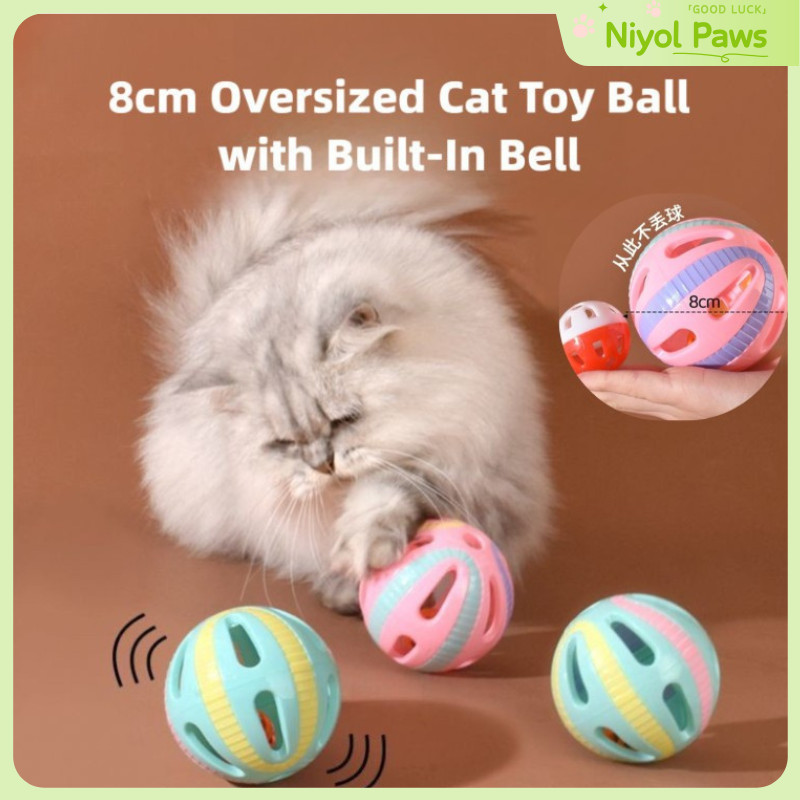 ของเล่นลูกบอลแมวยักษ์ 8 ซม. พร้อมกระดิ่งภายใน Jumbo Squeaky Plaything สําหรับลูกแมว