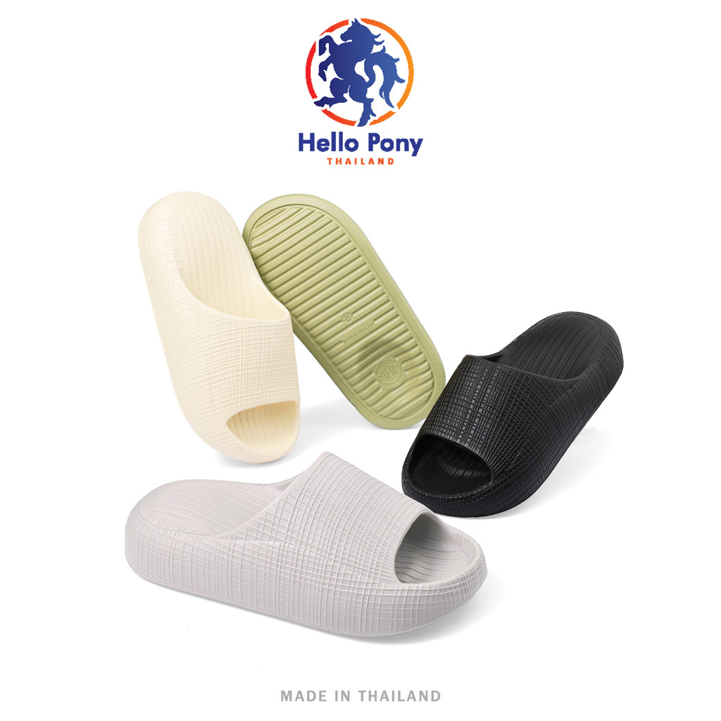 Hello Pony Unisex รองเท้าแตะลําลอง รองเท้ายางeva รองเท้สแตะ ใส่สบาย กันน้ำ กันลื่น MHM4013 ลายตาราง แฟชั่น