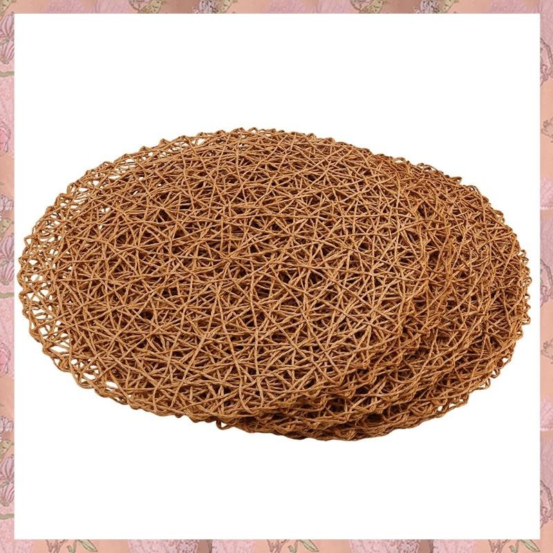 [h3w732xnj.ph] 12 ชิ้นกระดาษถักรอบ Placemats ลื่นความร้อนตารางสําหรับโต๊ะรับประทานอาหารในร่มและกลางแ