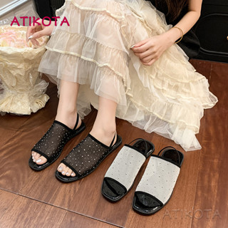 Atikota ติ๊ก ผู้หญิงแฟชั่นรองเท้าแตะแบนสุภาพสตรีสบายๆระบายอา…