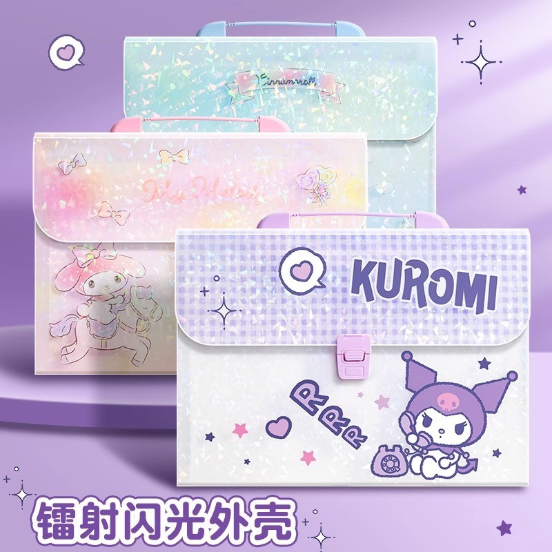 Sanrio Organ Bag โฟลเดอร์แบบพกพา a4 รุ่นแนวนอนทดสอบถุงเก็บกระดาษโฟลเดอร์ 12 ชิ้น Multi-Layer โปร่งใสใส่