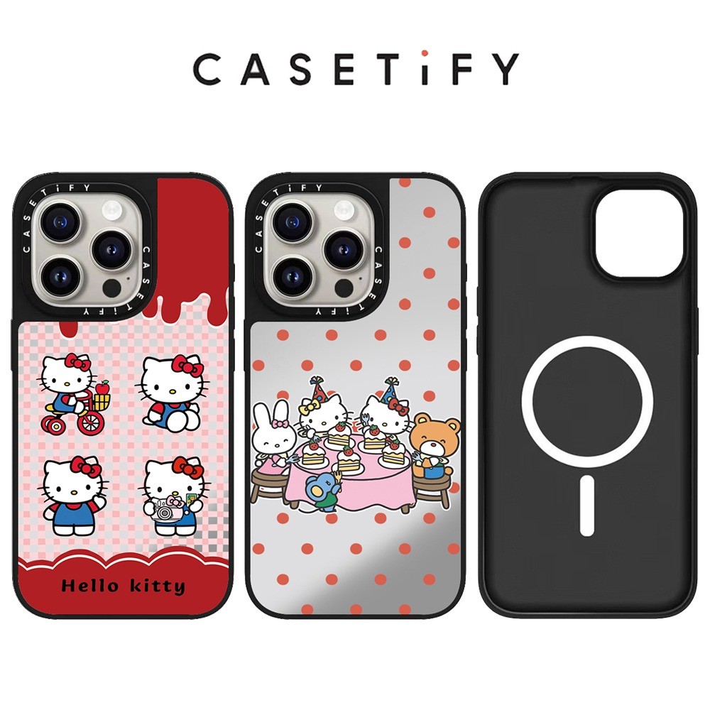 แม่เหล็กจุดคลื่นคิตตี้กระจกเคสโทรศัพท์สําหรับ ไอโฟน 16 มือโปร สูงสุด 15 14 13 12 11 ปลอกกันกระแทก