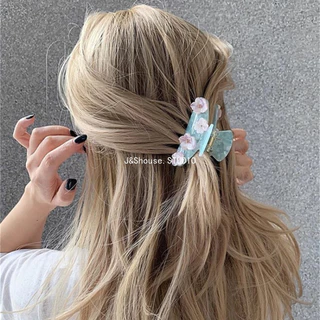 KF1027 สไตล์เกาหลีขนาดกลาง lght สีฟ้าสีชมพูสีม่วงดอกไม้ rhinestone อะซิเตท claw คลิป clamp grip อุปกรณ์เสริมผู้หญิง