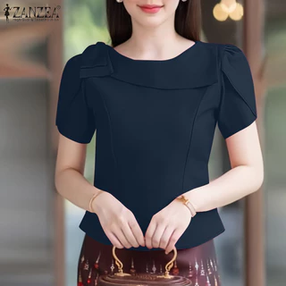 ZANZEA เสื้อเบลาส์โบว์ลําลองคอสี่เหลี่ยมผู้หญิงหรูหรา
