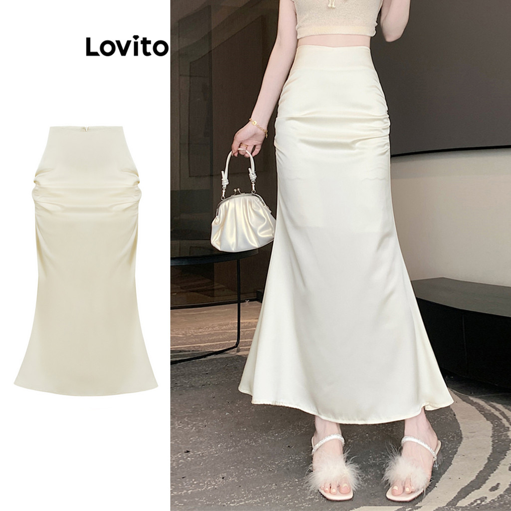 Lovito กระโปรงจีบธรรมดาหรูหราสำหรับผู้หญิง L105MD578