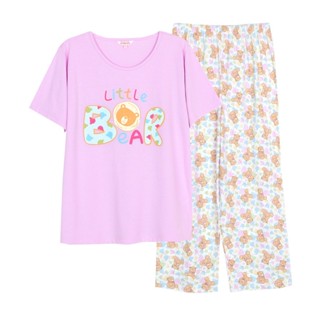 Josilins ชุดนอน ชุดอยู่บ้าน ผู้หญิง เสื้อสกรีนลาย คอกลม แขนส…